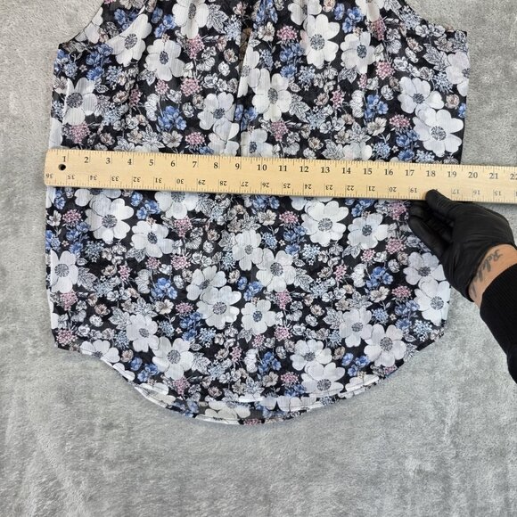 Ann Taylor Blouse Womens Medium Black Floral Halter Sleeveless Lined Keyhole - Picture 5 of 10